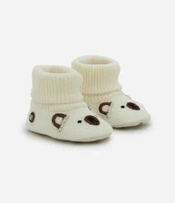 Bota Infantil em Tricô com Bordado de Ursinho – Tam 0 a 12 Meses