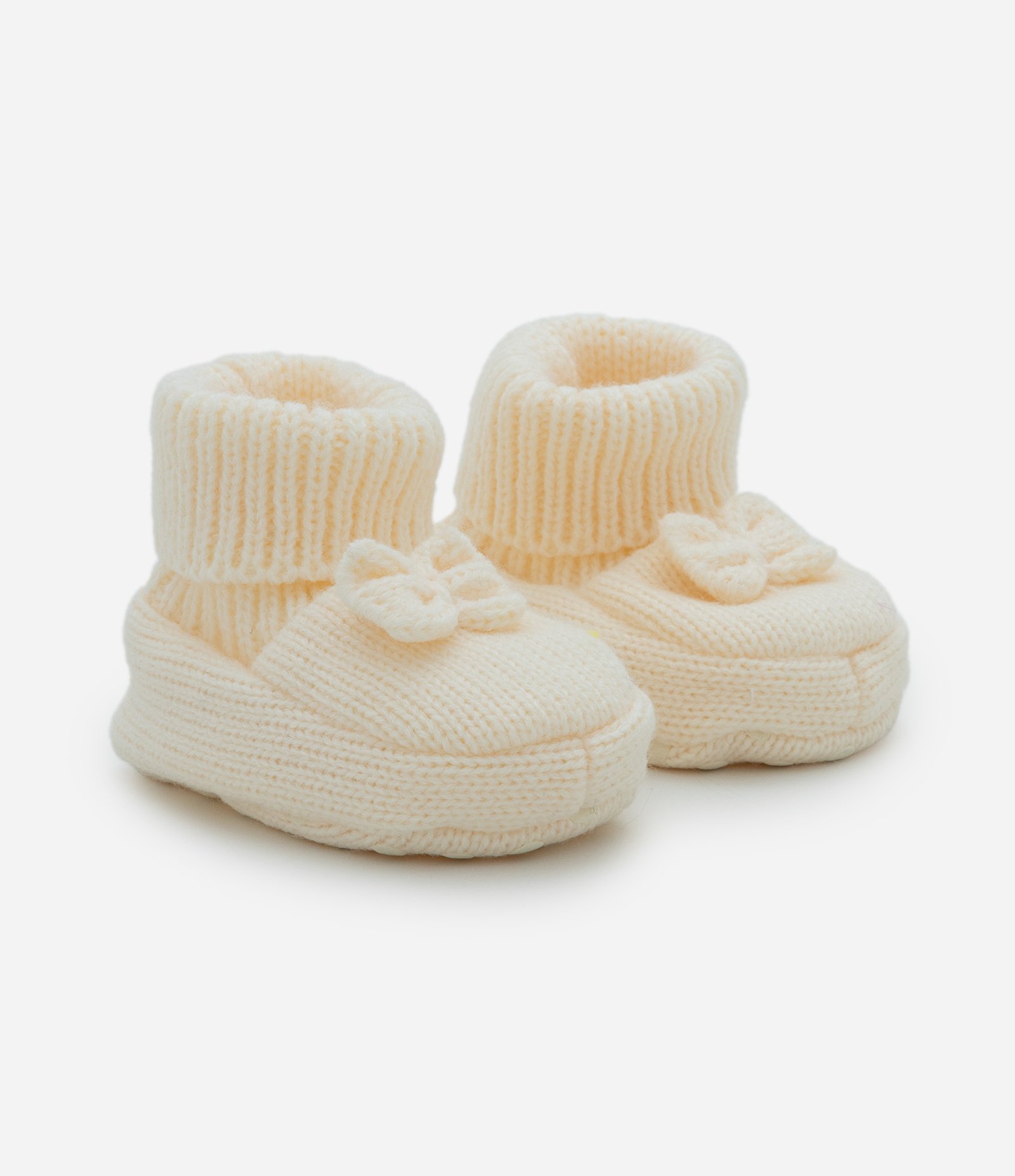 Sapato Infantil em Tricô com Lacinho – Tam 0 a 12 Meses Off White 1