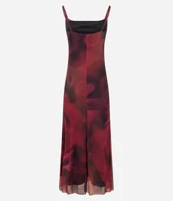 Vestido Long Midi em Tule com Estampa Floral Blur