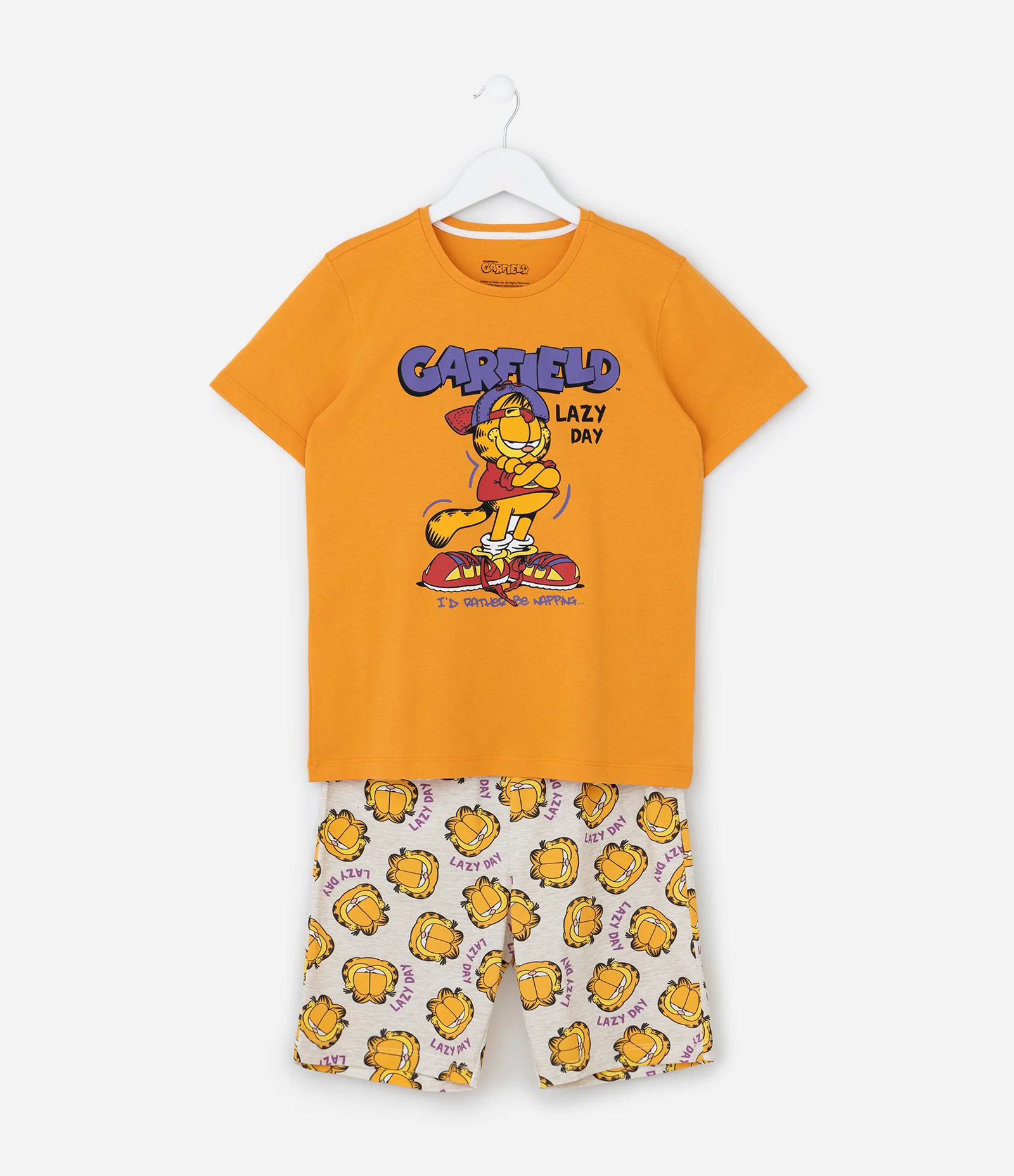 Pijama Curto Infantil com Estampa Garfield - Tam 5 a 14 Anos Amarelo 1