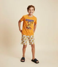 Pijama Curto Infantil com Estampa Garfield - Tam 5 a 14 Anos
