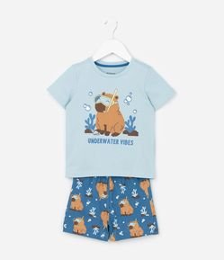 Pijama Curto Infantil Estampado de Capivara - Tam 2 a 6 Anos