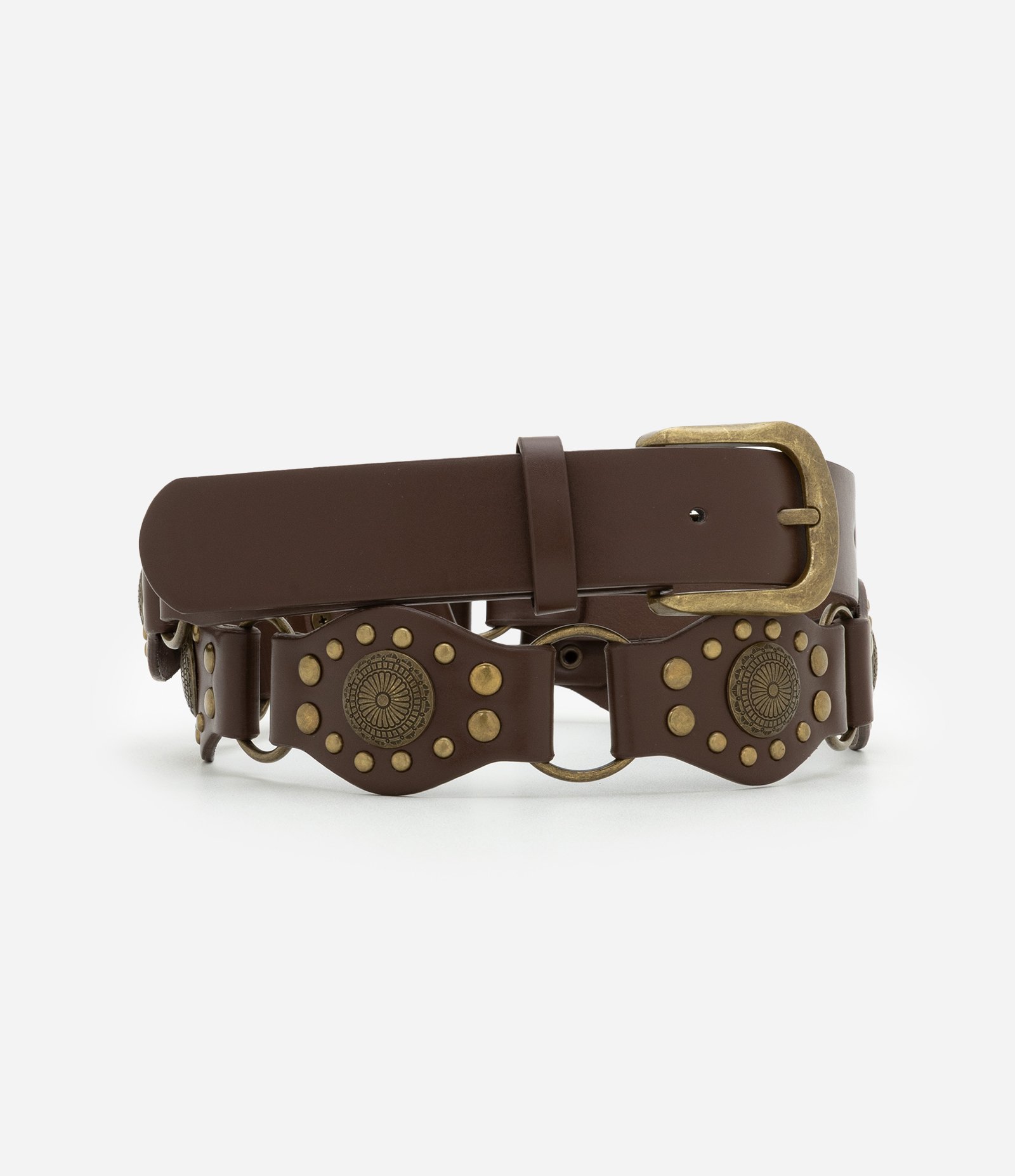Cinto Médio com Rebites e Intercalado por Argolas Curve & Plus Size Marrom 1