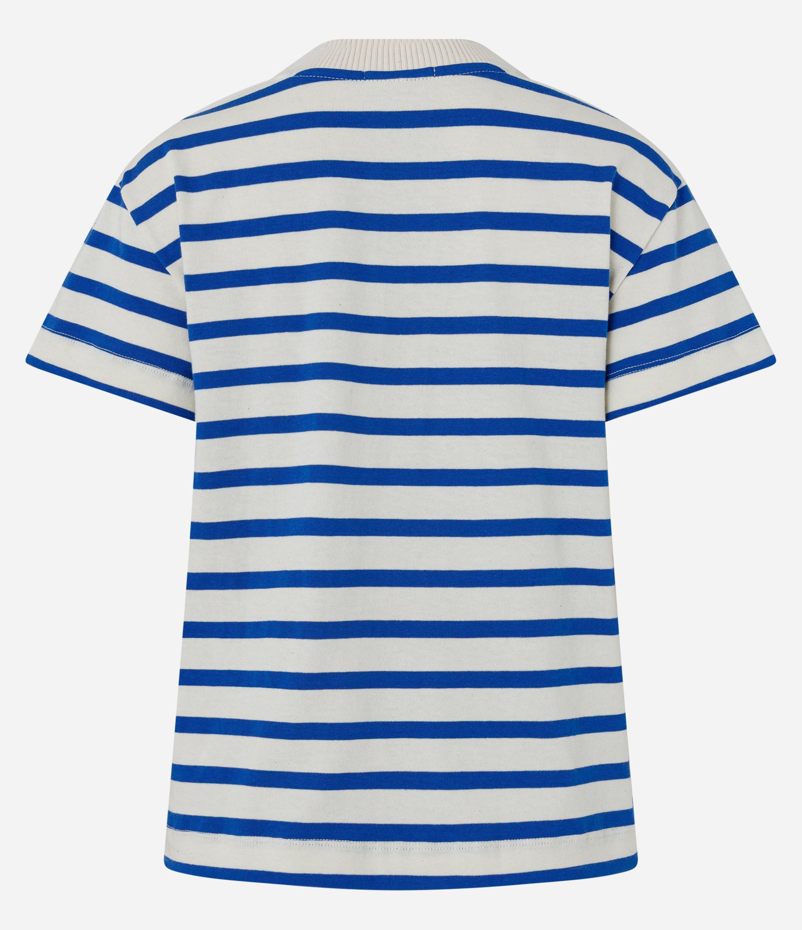 Camiseta Slim em Algodão Listrado com Gola Redonda Azul/Off White 6