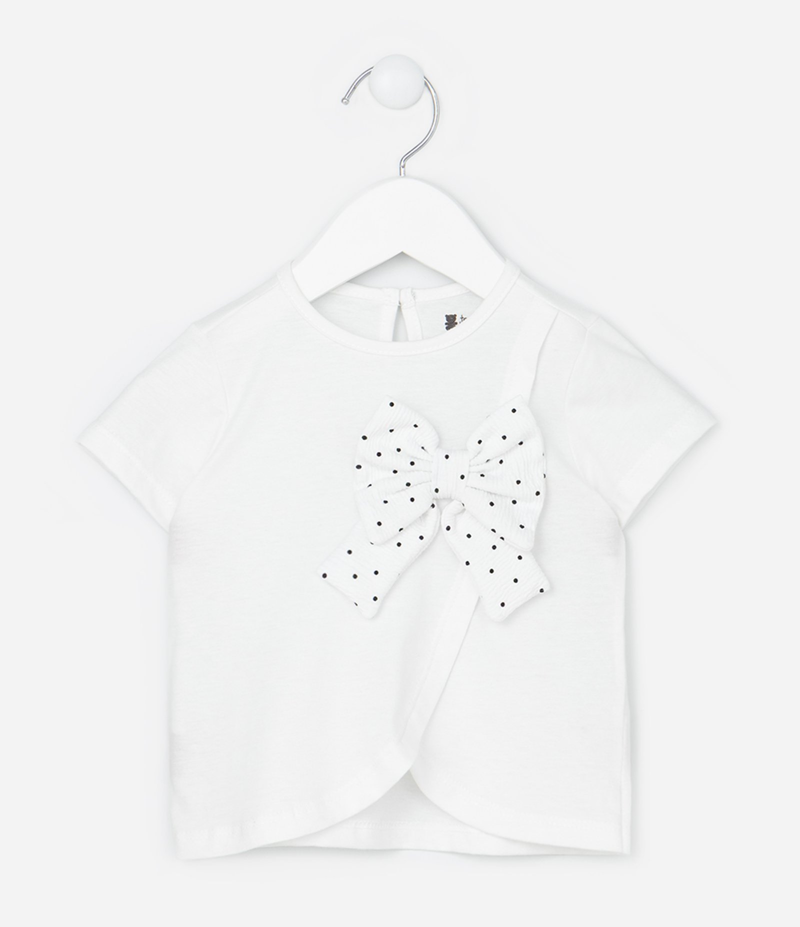 Camiseta Infantil com Laço Poá Aplicado - Tam 0 a 12 Meses Branco 1