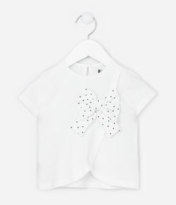 Camiseta Infantil com Laço Poá Aplicado - Tam 0 a 12 Meses