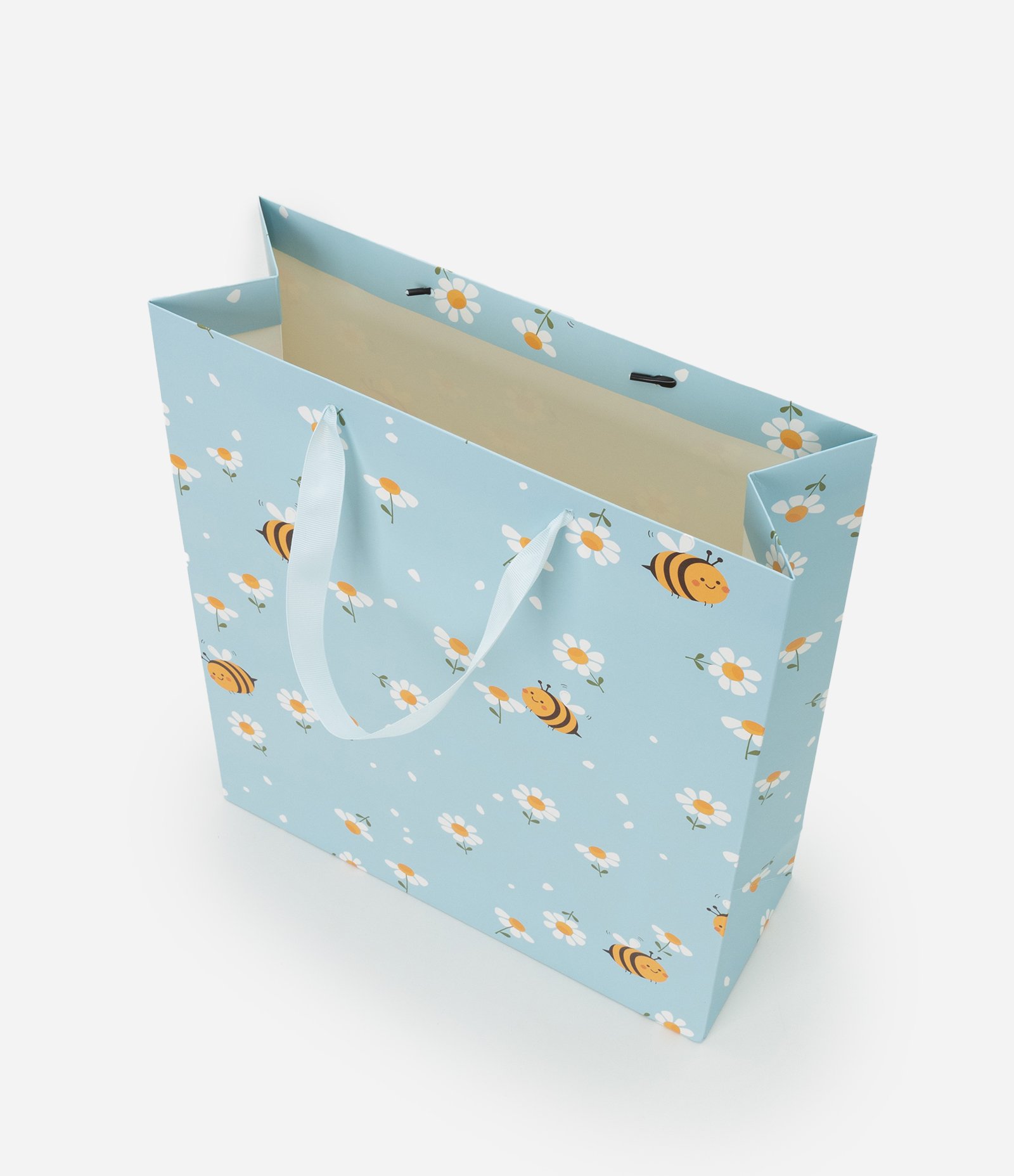 Embalagem de Presente Média com Estampa de Margaridas e Abelhinhas Azul 3