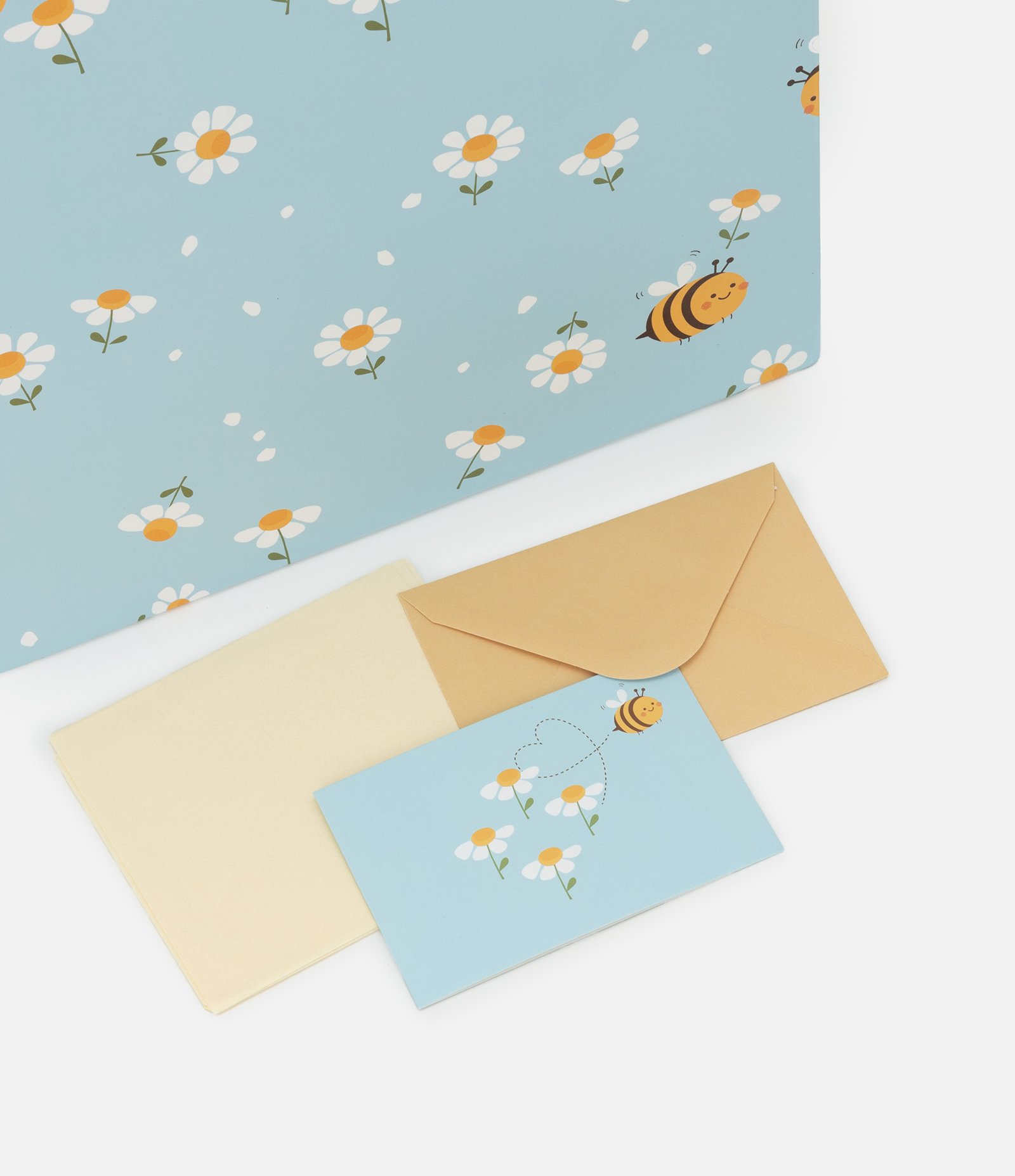 Embalagem de Presente Média com Estampa de Margaridas e Abelhinhas Azul 4