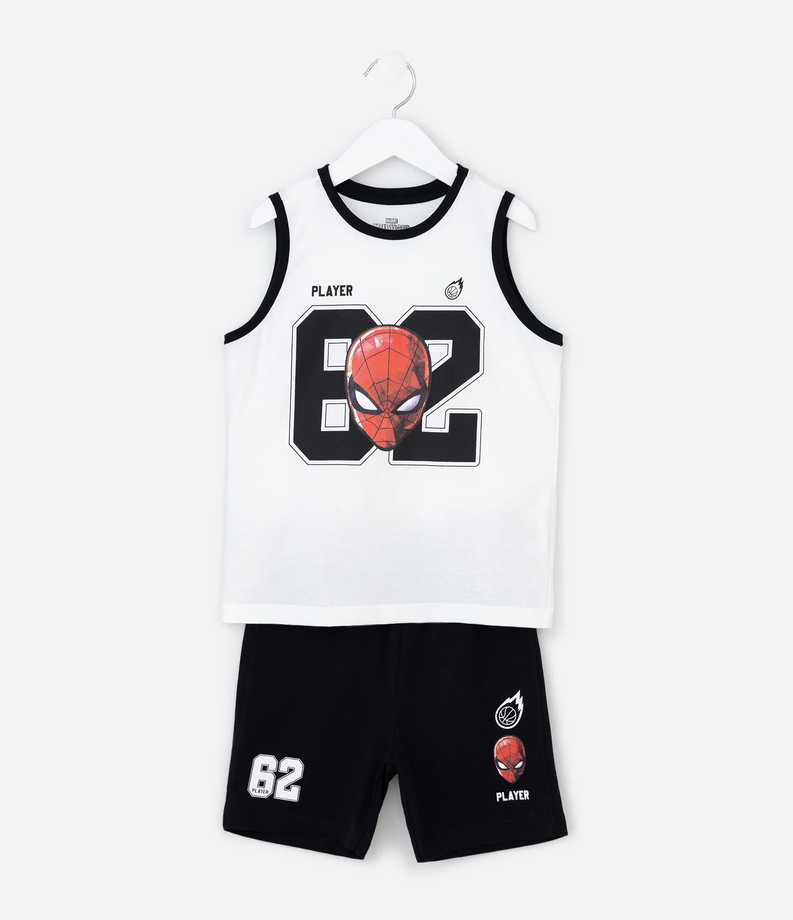 Pijama Curto Infantil com Estampa de Homem Aranha- Tam 4 ao 12 Anos Preto/Branco/Vermelho 1