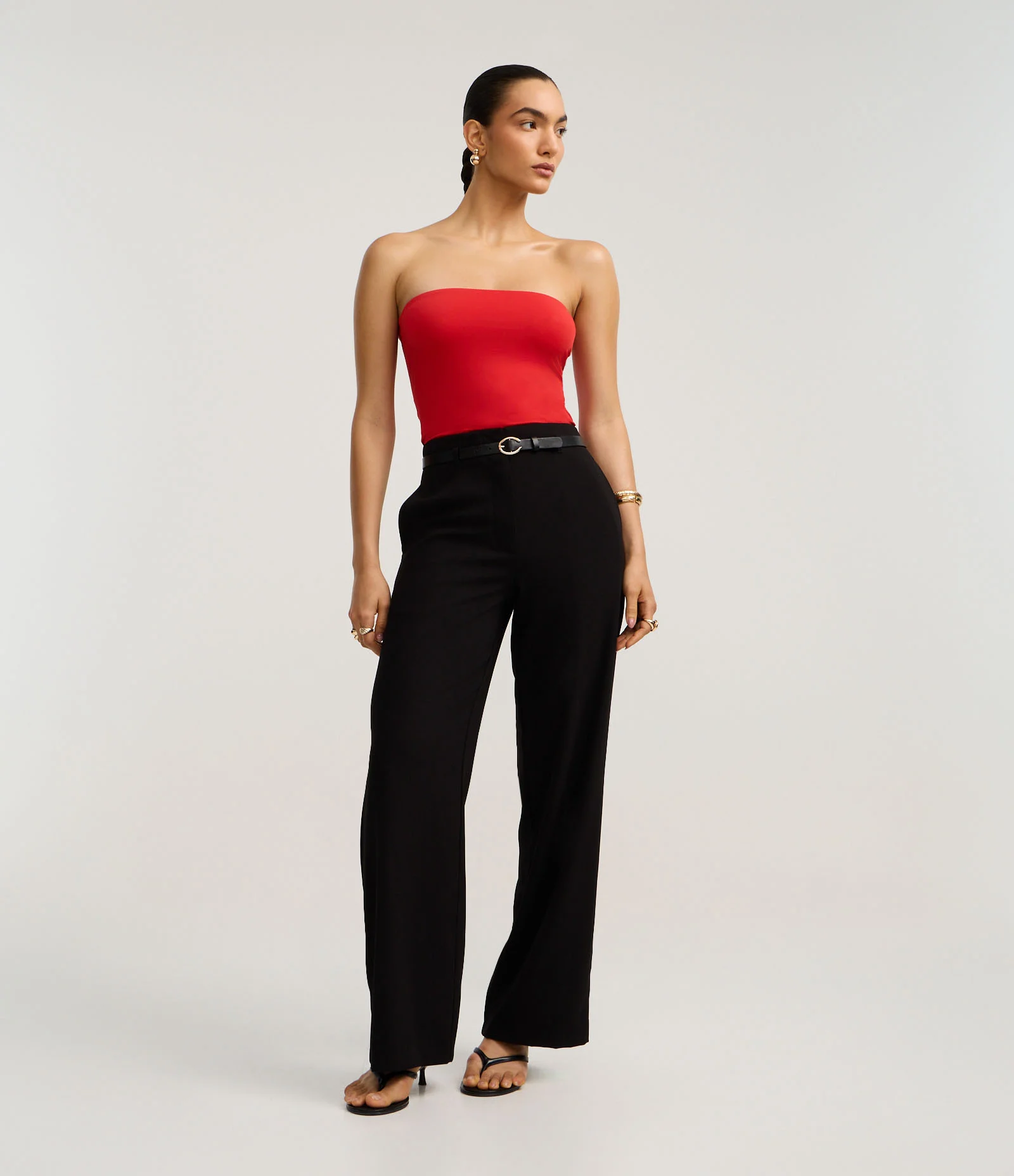 Blusa Ajustada Sem Alça em Poliamida Vermelho 2