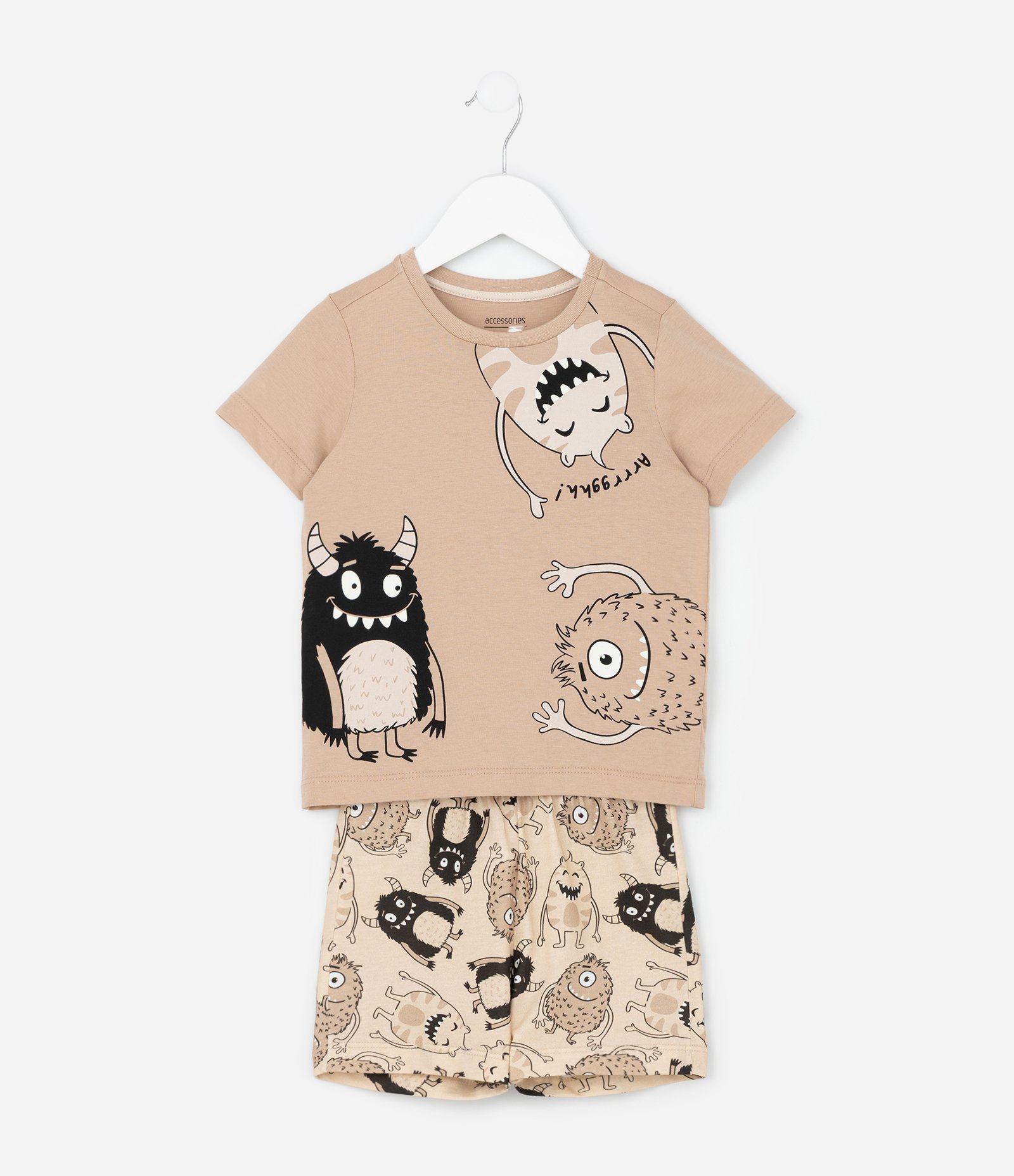 Pijama Curto Infantil com Estampa de Monstrinhos - Tam 2 a 6 Anos Marrom 1