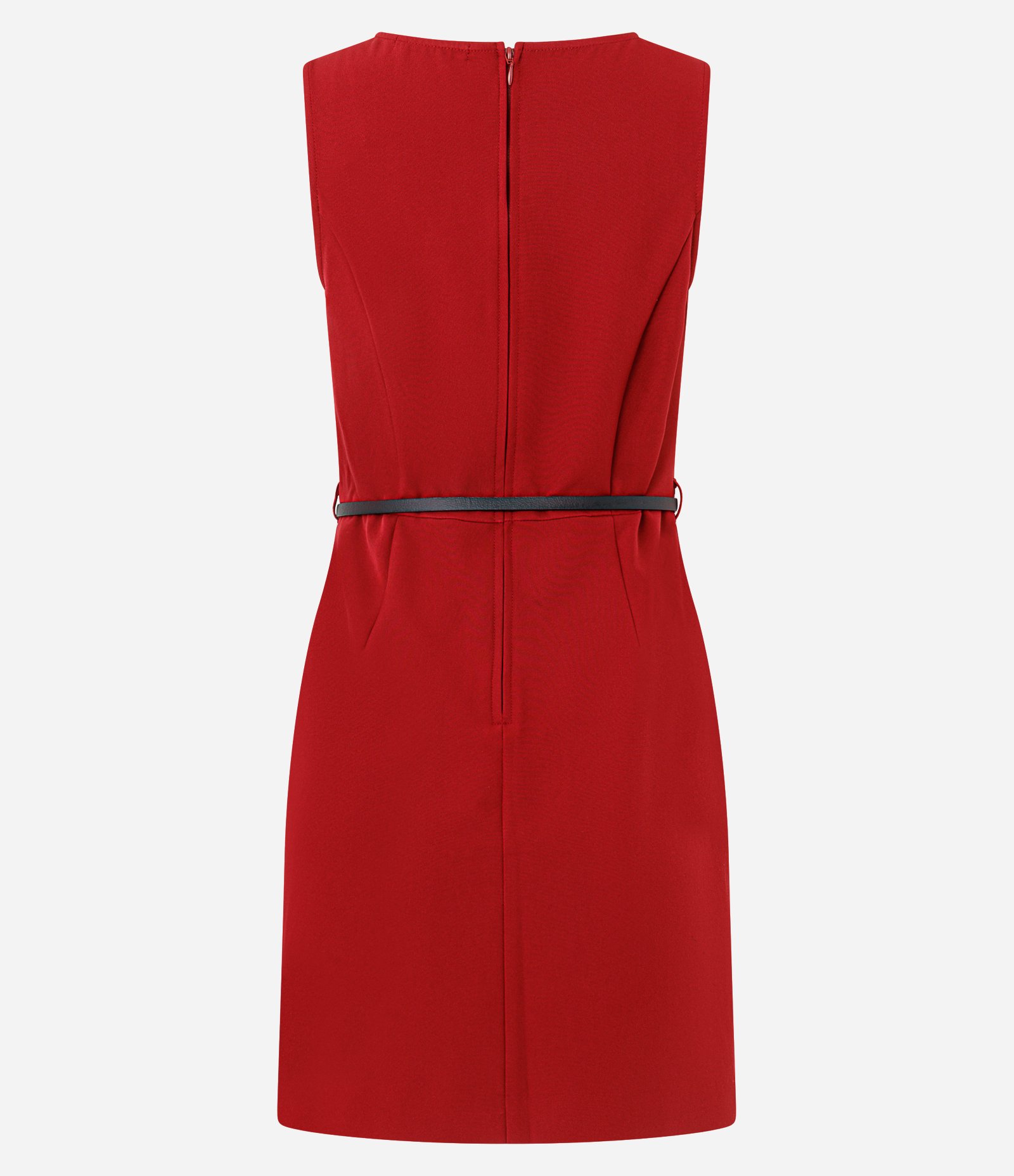 Vestido Curto em Crepe com Pregas Frontais e Cinto em PU Vermelho 2