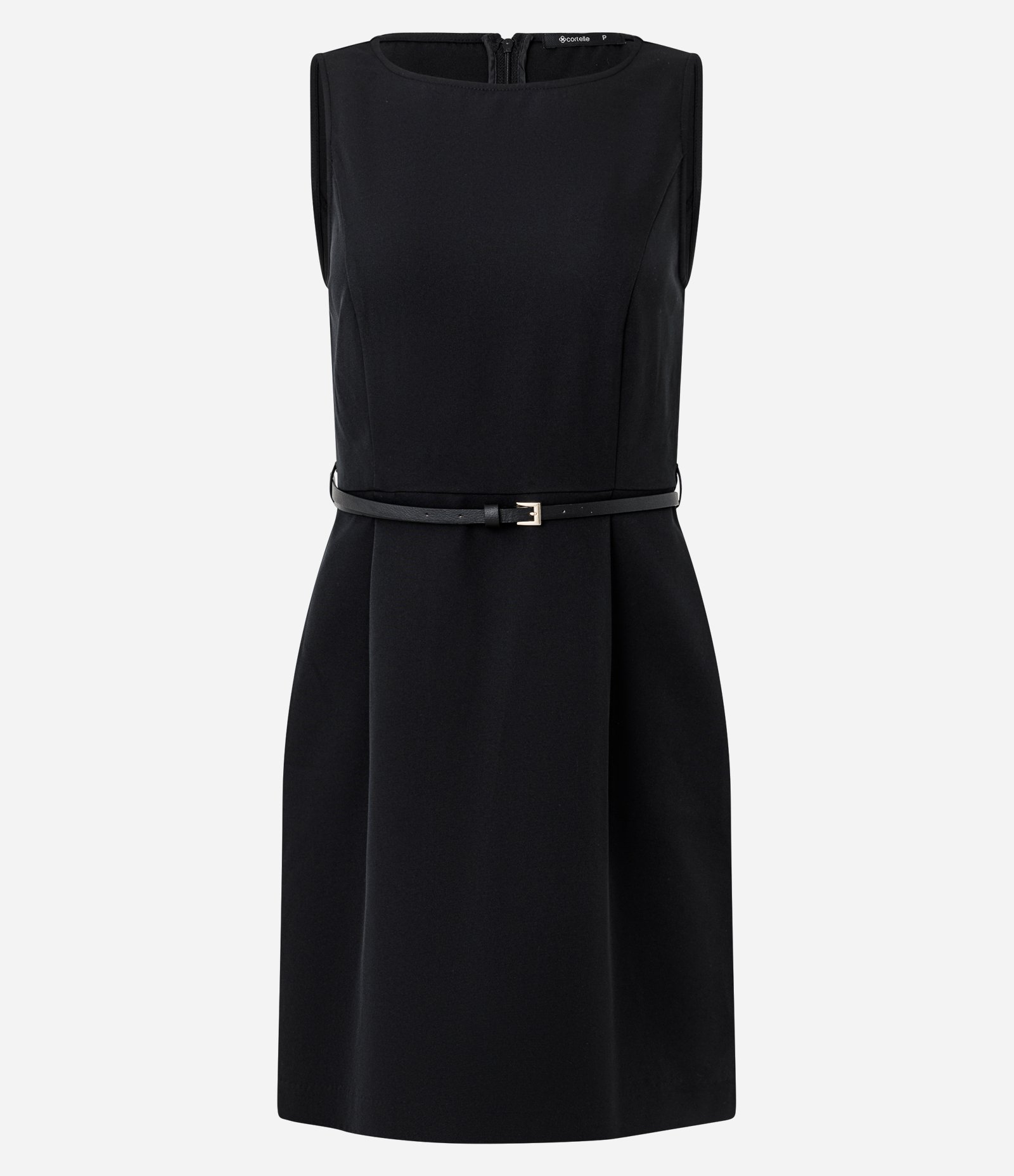 Vestido Curto em Crepe com Pregas Frontais e Cinto em PU Preto 4