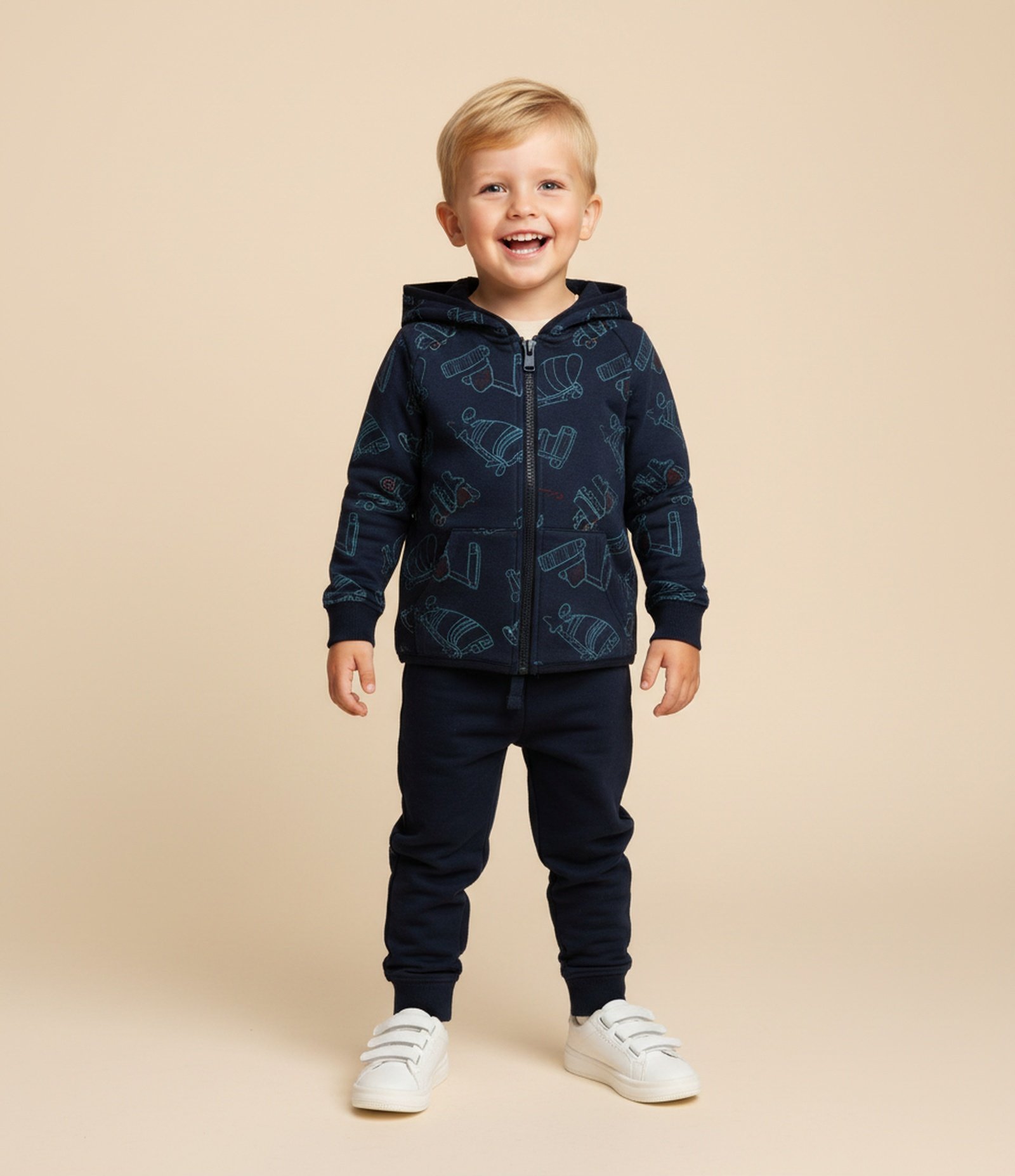 Conjunto Infantil em Fleece Estampa Caminhões – Tam 1 a 6 Anos Azul Marinho 1
