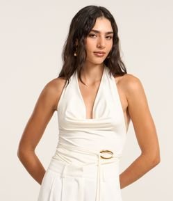 Blusa Frente Única com Decote Degagê e Amarração com Aviamento
