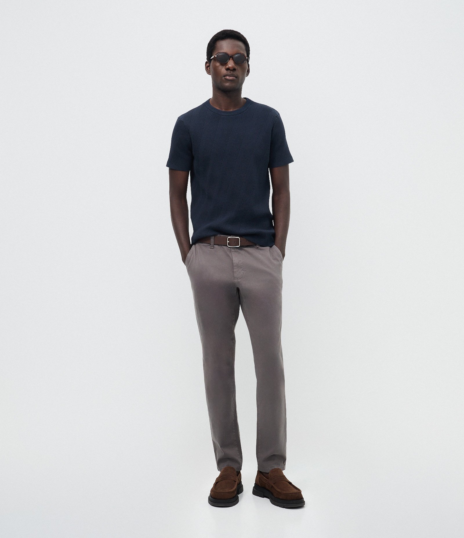 Camiseta Slim em Tricô com Mix de Texturas Azul 2