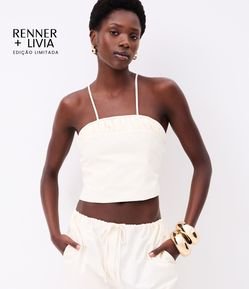 Blusa de Alça em Tricoline com Franzido no Busto