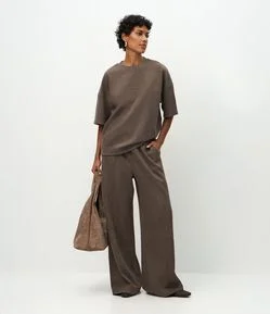 Calça Wide Leg em Moletom Sem Felpa