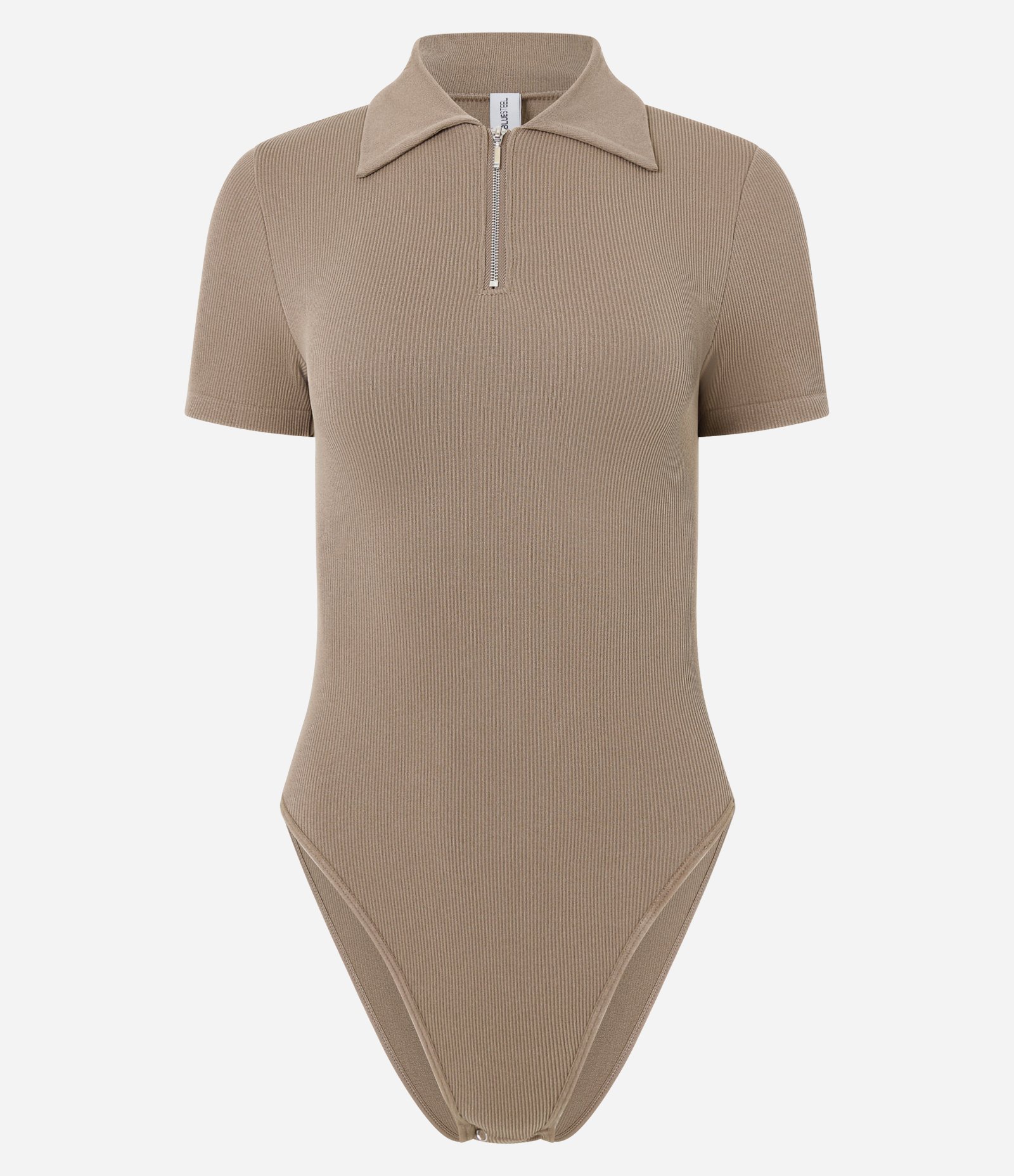 Body Seamless com Gola Polo e Zíper Frontal Bege 1