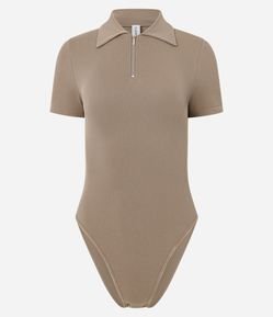 Body Seamless com Gola Polo e Zíper Frontal
