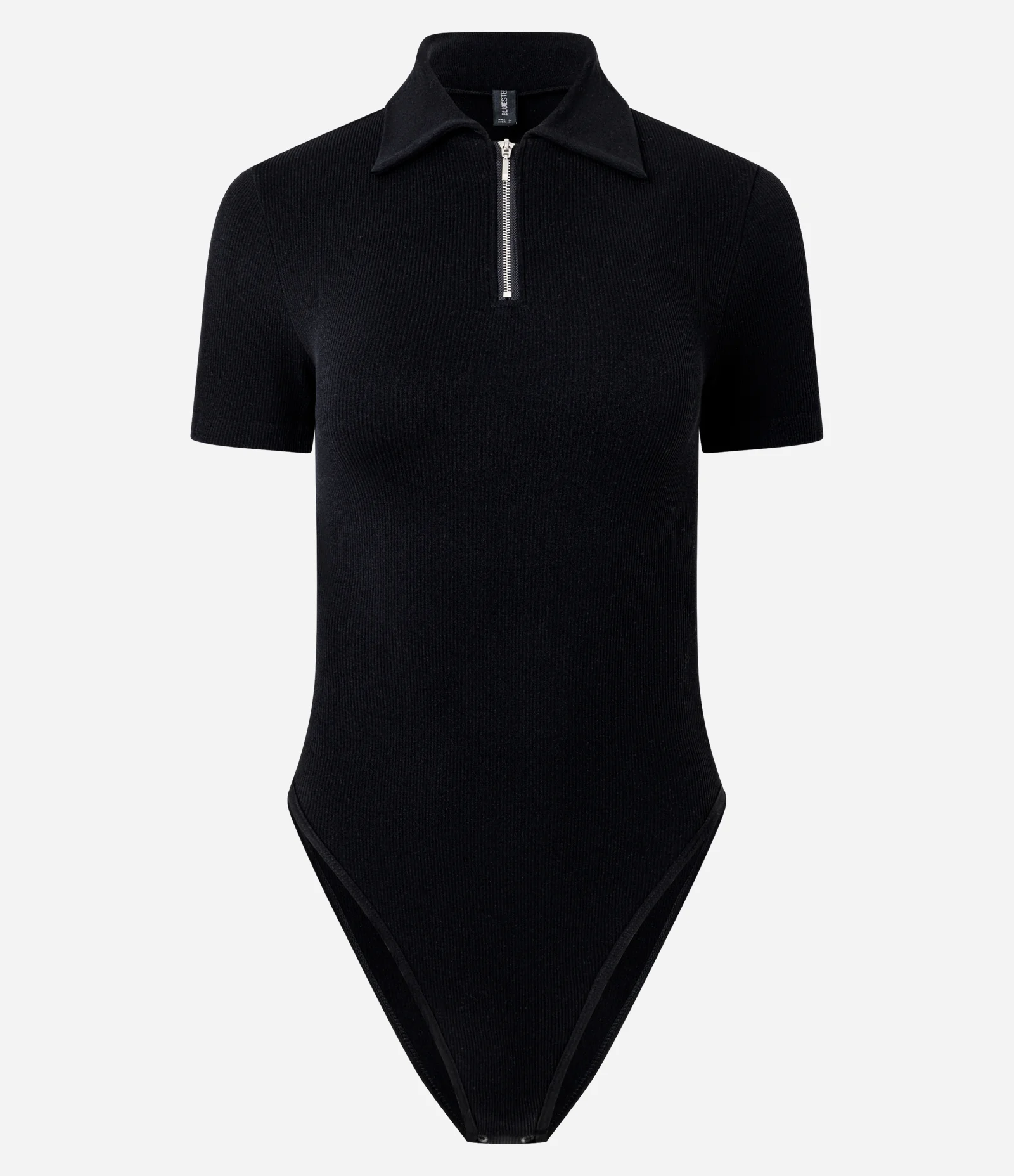 Body Seamless com Gola Polo e Zíper Frontal Preto 1