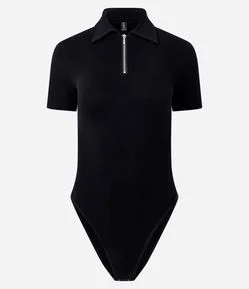 Body Seamless com Gola Polo e Zíper Frontal