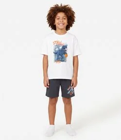 Pijama Infantil Curto com Estampa de Dinossauro - Tam 5 a 14 Anos
