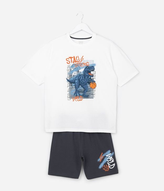 Pijama Infantil Curto com Estampa de Dinossauro - Tam 5 a 14 Anos