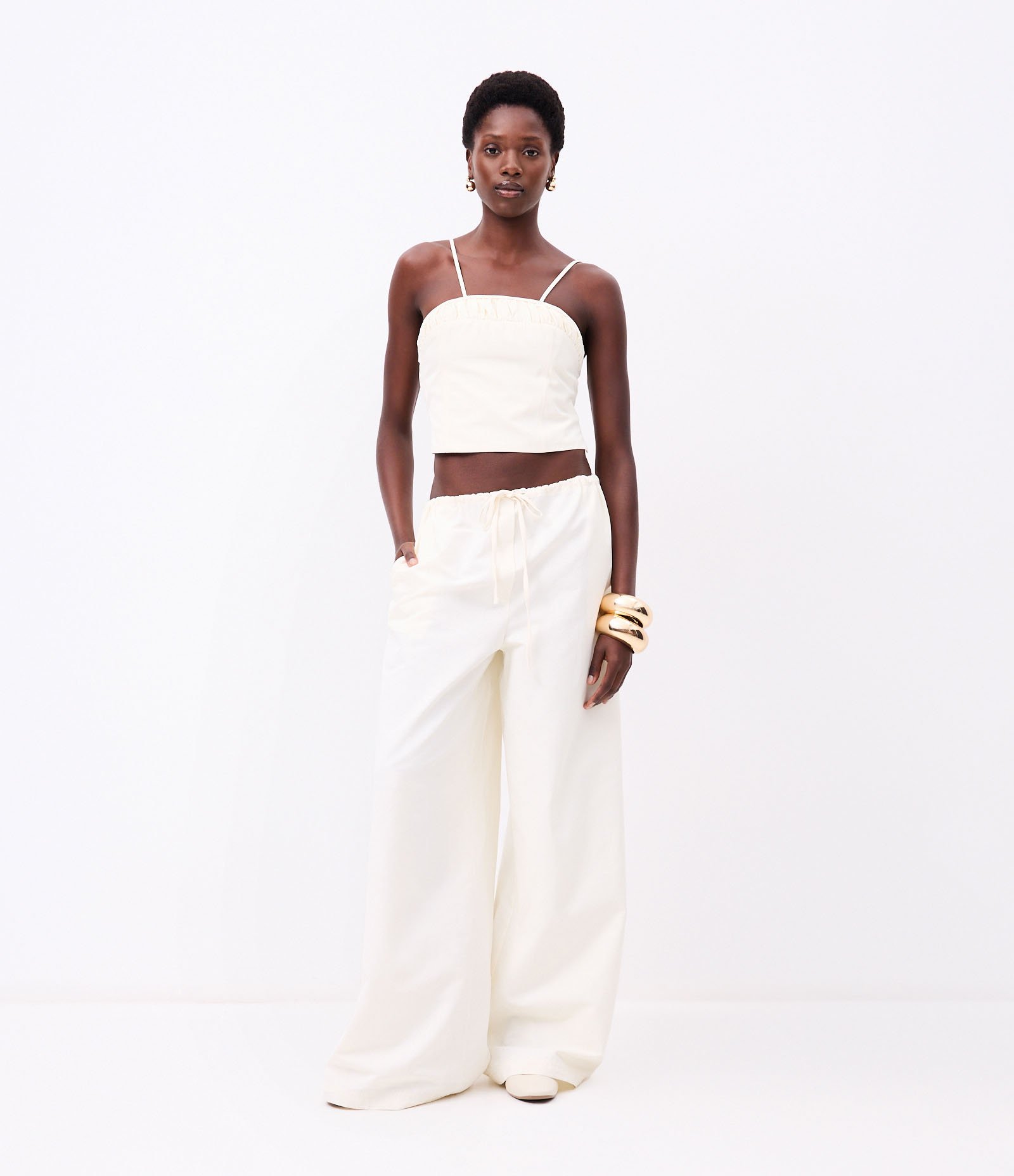 Calça em Tricoline com Amarração no Cós e Bolsos Off White 2