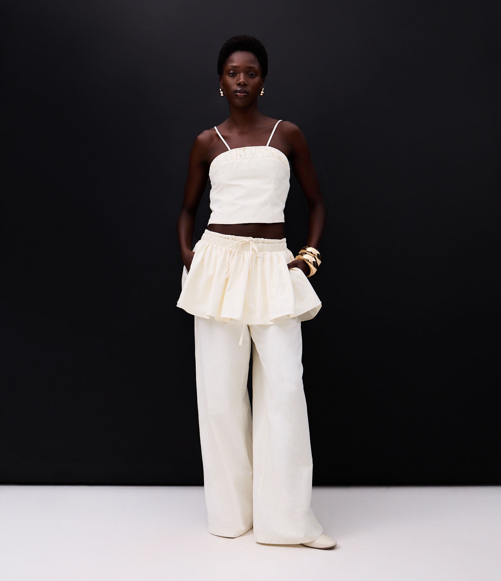 Calça em Tricoline com Amarração no Cós e Bolsos Off White 6