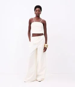 Calça em Tricoline com Amarração no Cós e Bolsos