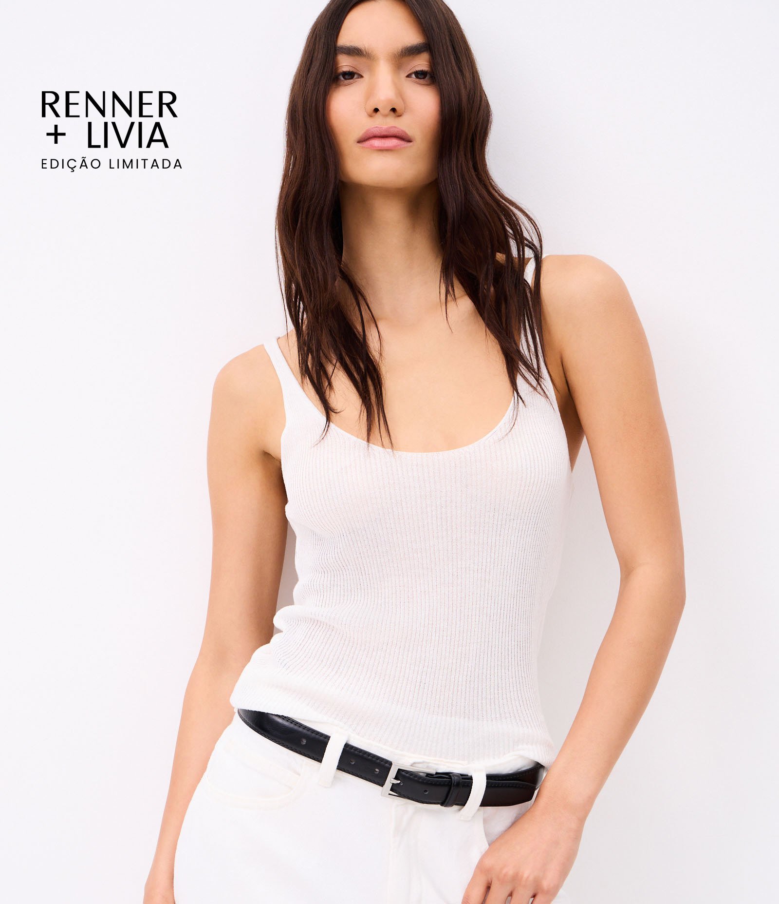 Blusa em Tricô com Decote U e Alça Média Off White 1