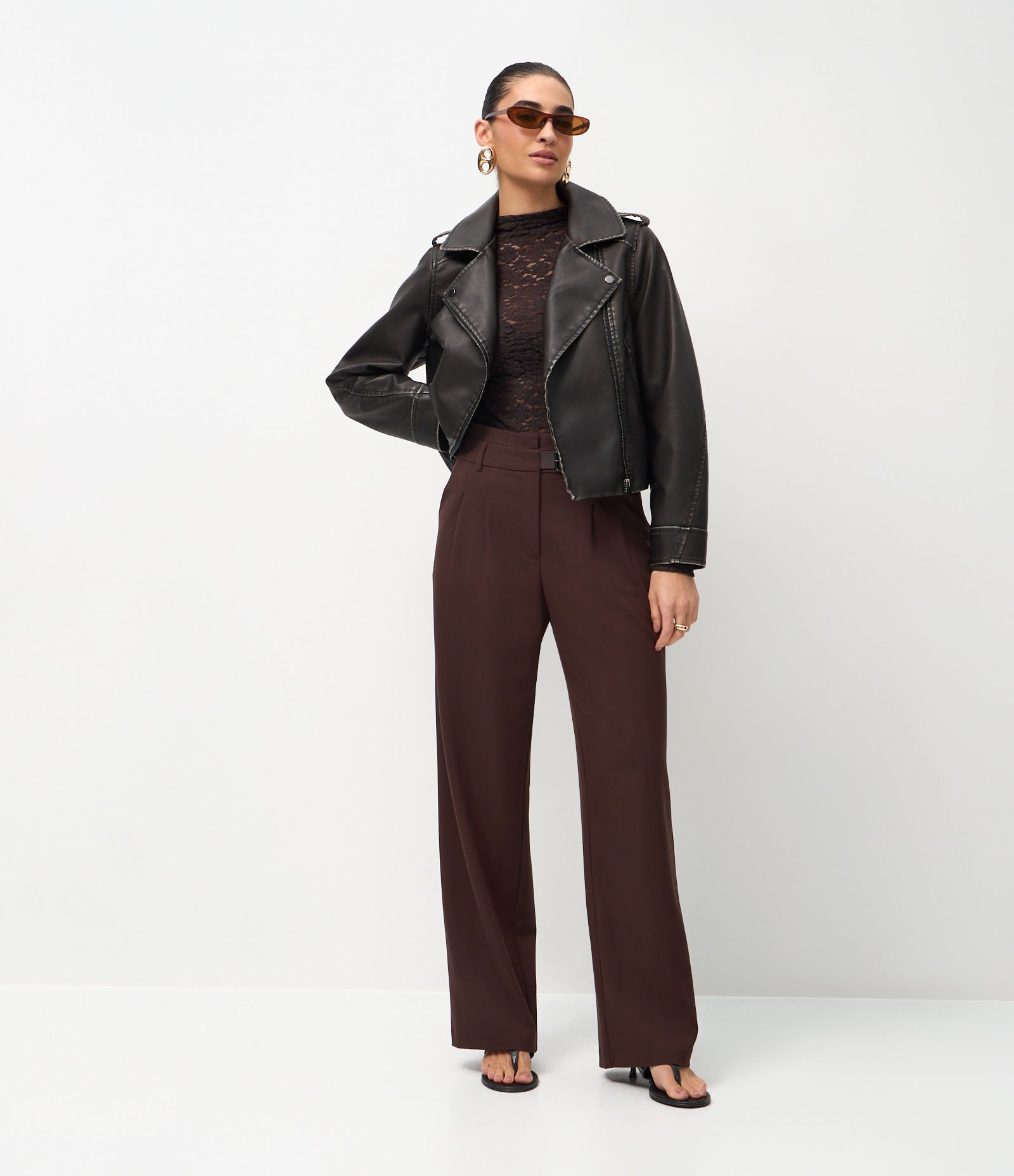 Jaqueta Biker com Zíper Assimétrico e Fivela Marrom Escuro 2