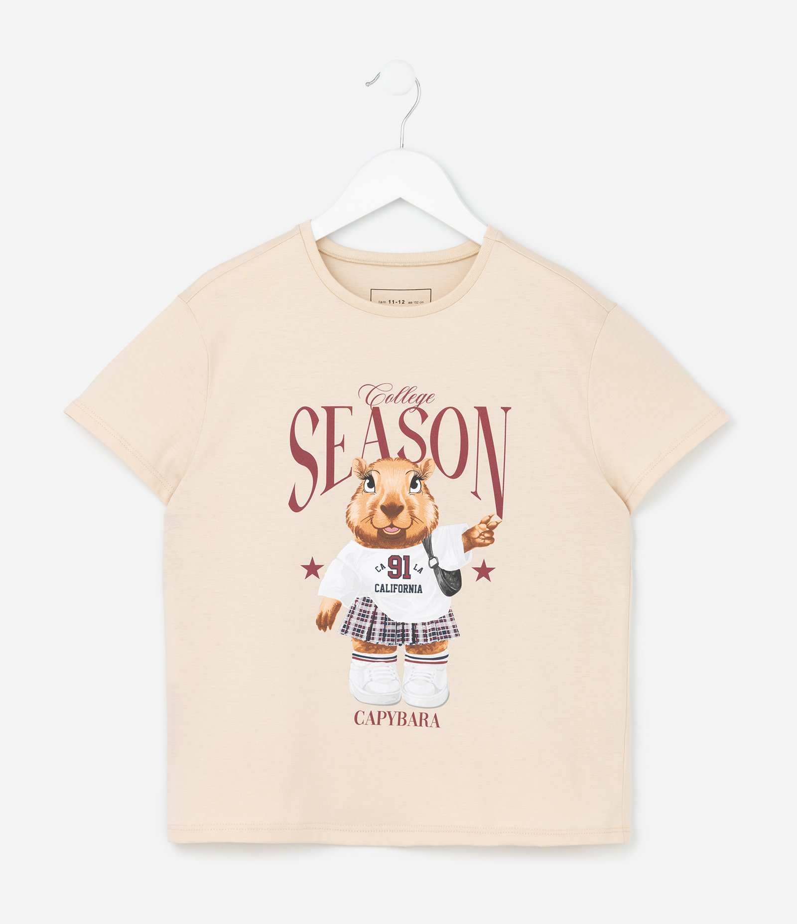 Camiseta Regular Infantil com Estampa de Capivara - Tam 5 a 14 Anos Bege 2