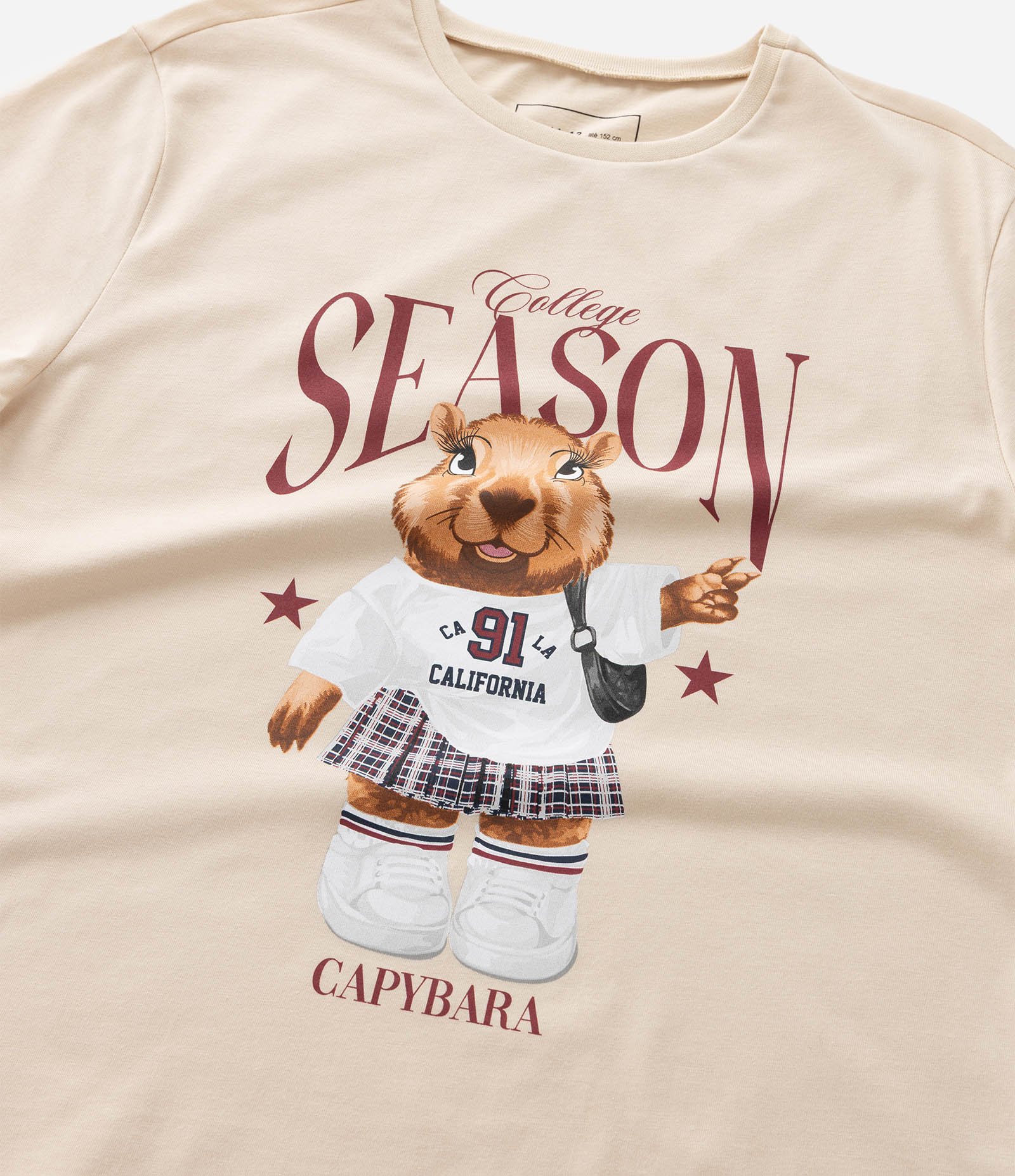 Camiseta Regular Infantil com Estampa de Capivara - Tam 5 a 14 Anos Bege 6