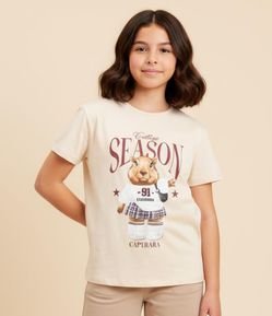 Camiseta Regular Infantil com Estampa de Capivara - Tam 5 a 14 Anos