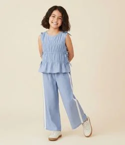 Calça Infantil em Tricoline com Listras e Cordão – Tam 5 a 14 Anos