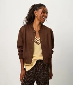Jaqueta Bomber em Suede com Barras Ajustadas e Recortes