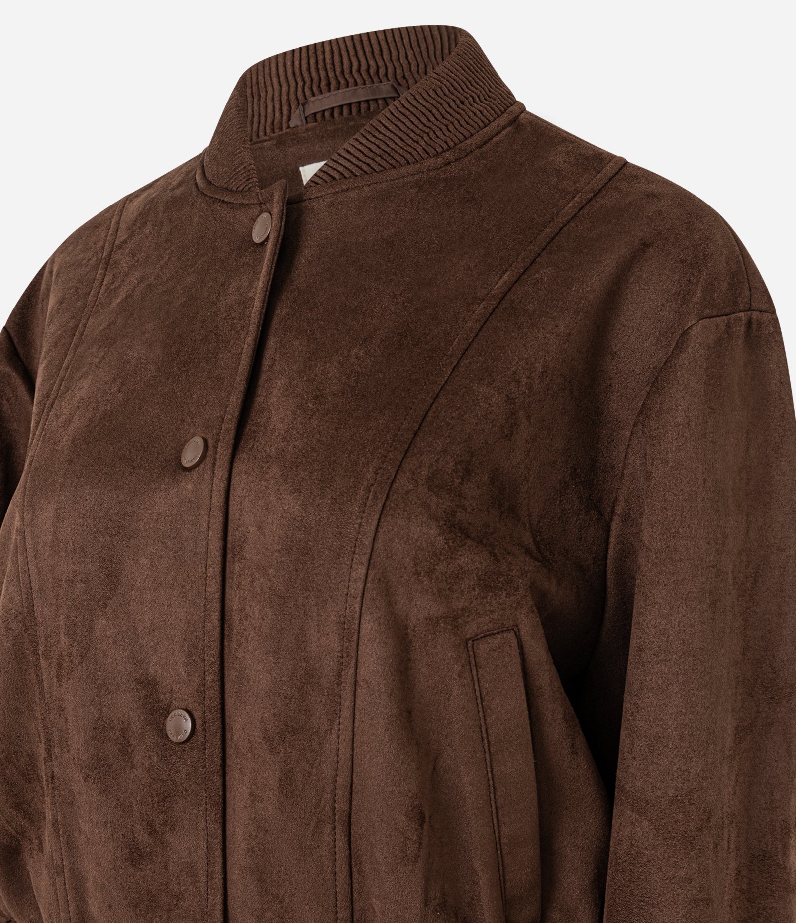 Jaqueta Bomber em Suede com Barras Ajustadas e Recortes Marrom 7