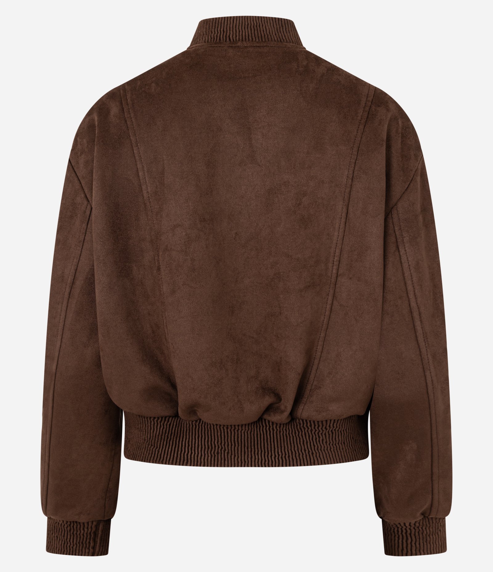 Jaqueta Bomber em Suede com Barras Ajustadas e Recortes Marrom 8