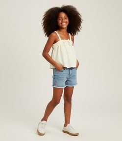 Blusa Infantil em Tricoline com Estampa Xadrez Vichy e Lacinhos - Tam 5 a 14 Anos