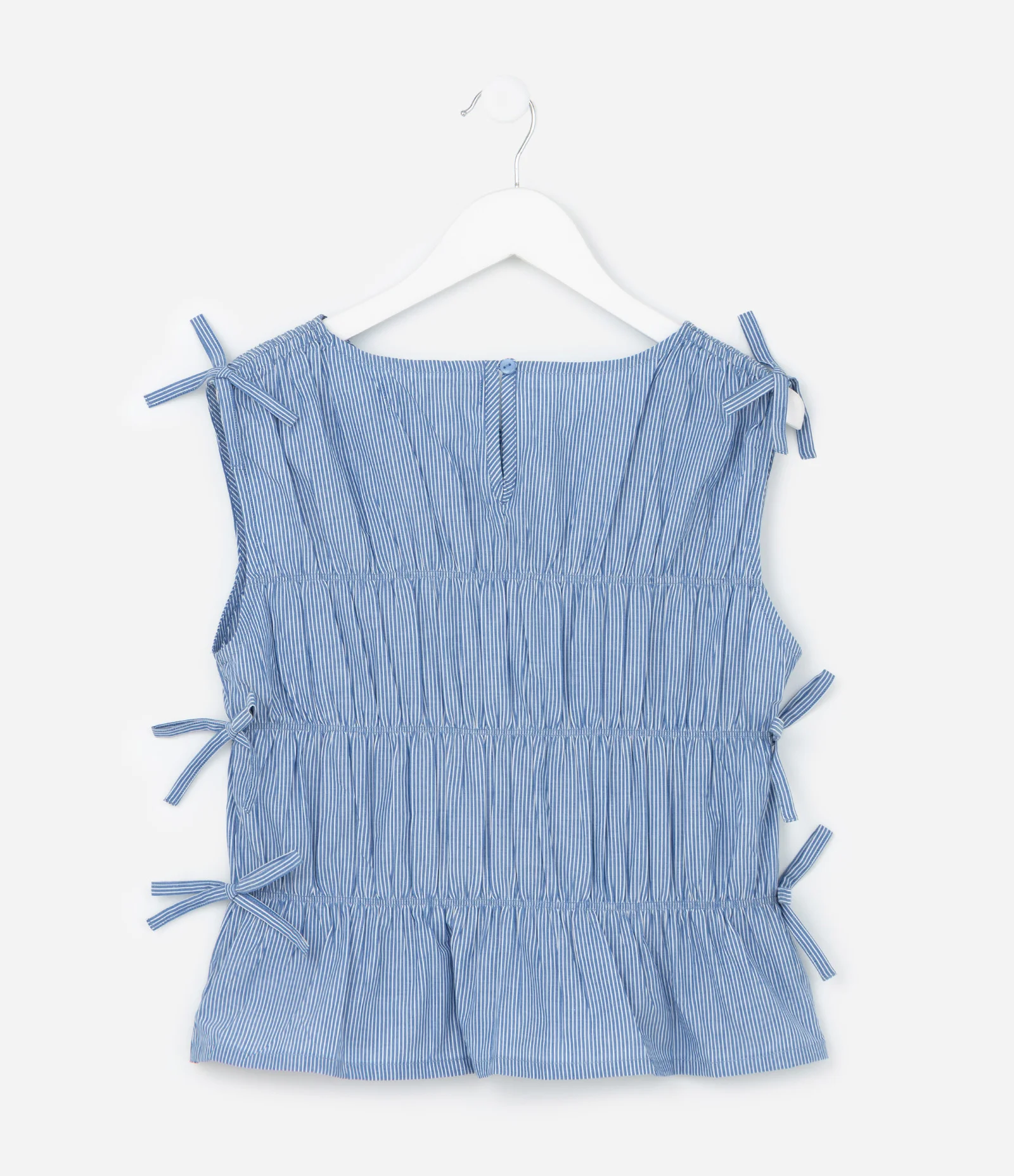 Blusa Infantil em Tricoline com Estampa de Listra e Amarrações - Tam 5 a 14 Anos Azul 2
