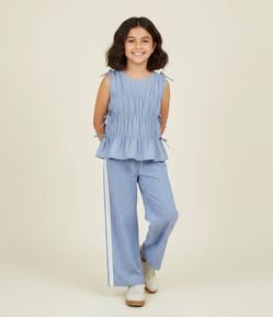 Blusa Infantil em Tricoline com Estampa de Listra e Amarrações - Tam 5 a 14 Anos