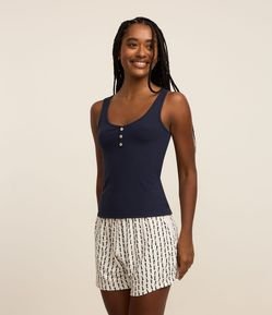 Pijama Short Doll em Ribana com Short Estampado de Peixinhos