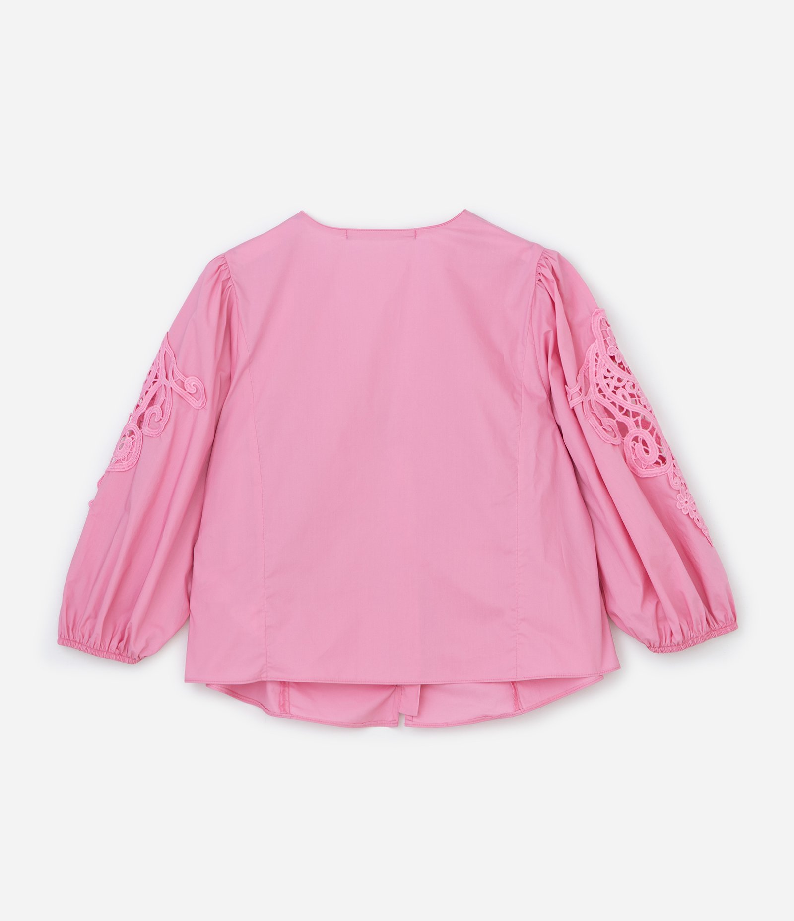 Blusa Manga 3/4 em Tricoline com Richelieu Curve & Plus Size Rosa 2