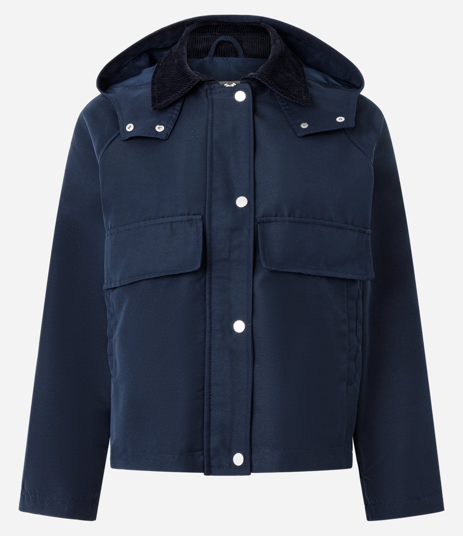 Jaqueta com Capuz e Gola em Veludo Cotelê Azul 5