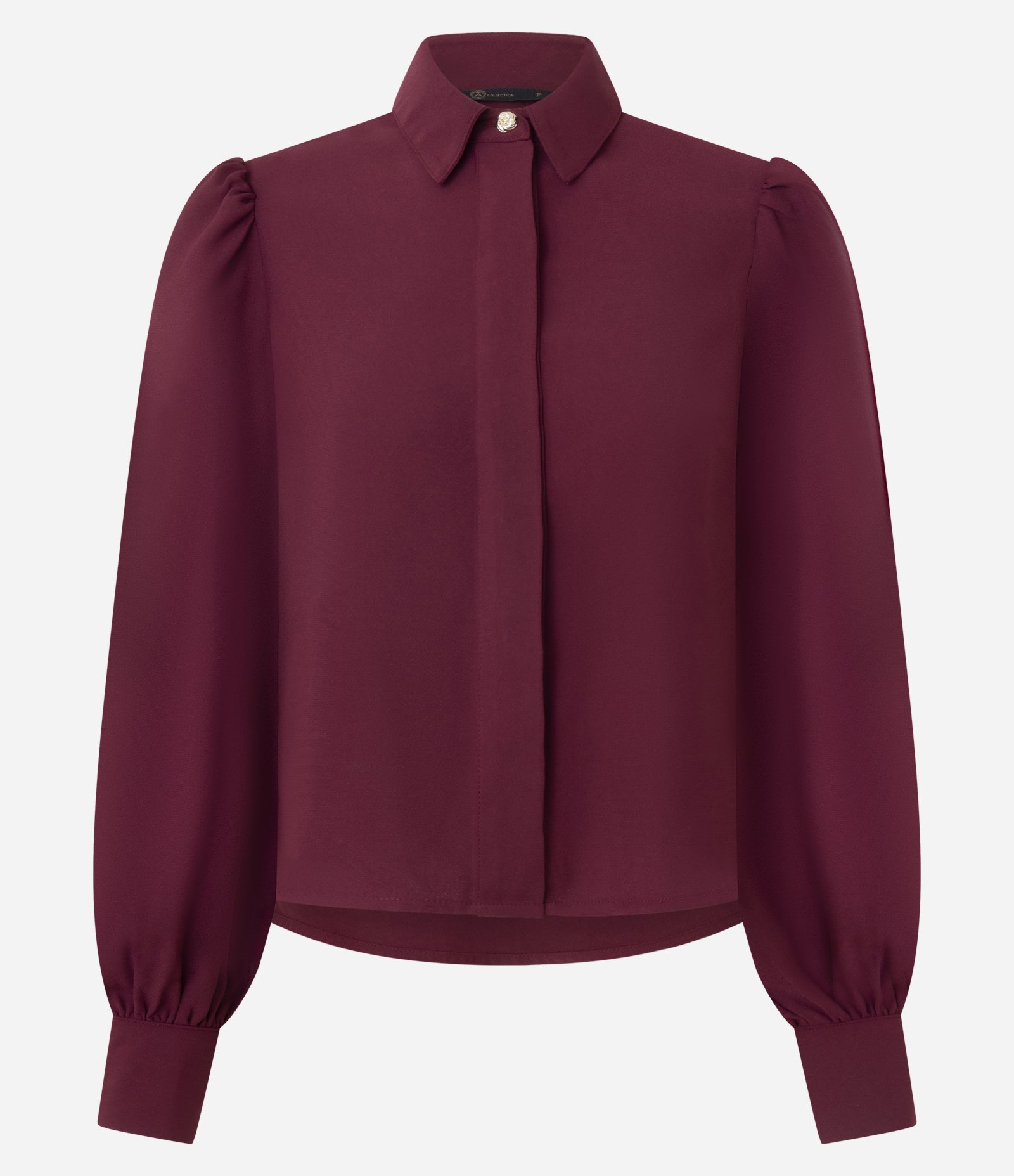 Camisa em Crepe com Botão Diferenciado e Manga Bufante Vinho 1