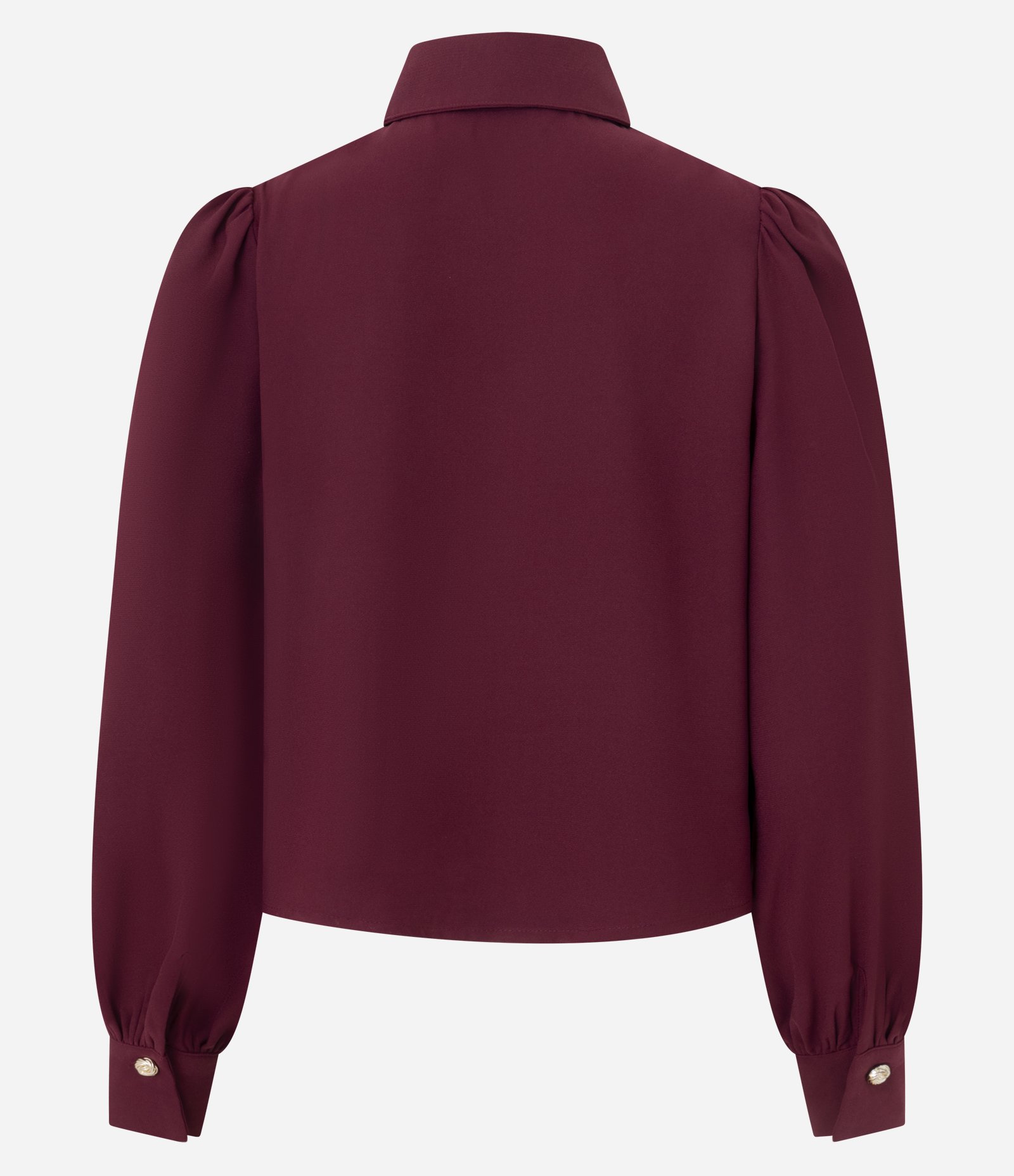 Camisa em Crepe com Botão Diferenciado e Manga Bufante Vinho 2