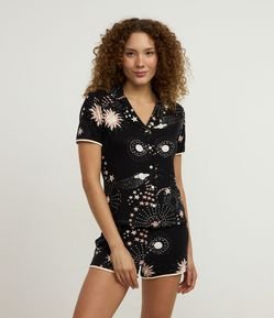 Pijama Short Doll Americano em Viscolycra com Estampa de Estrelas