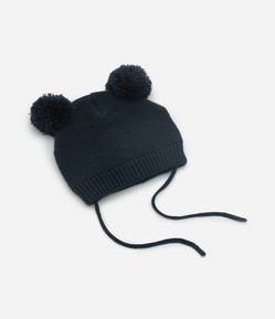 Touca Infantil em Efeito Tricô com Pompom e Cordinhas - Tam RN a 12 Meses